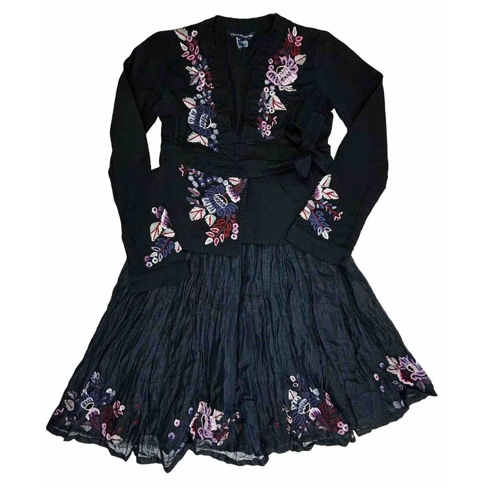 French Connection Y2K Wrap Top Pleated Crinkle Skirt Set Womens 2 Embroidered EC